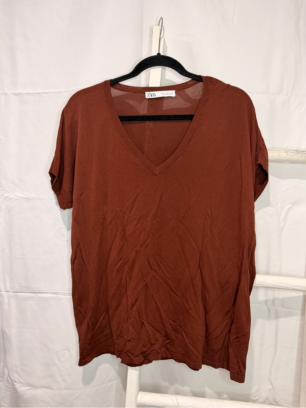 Zara Women's V-Neck Short Sleeve Top - Rust
